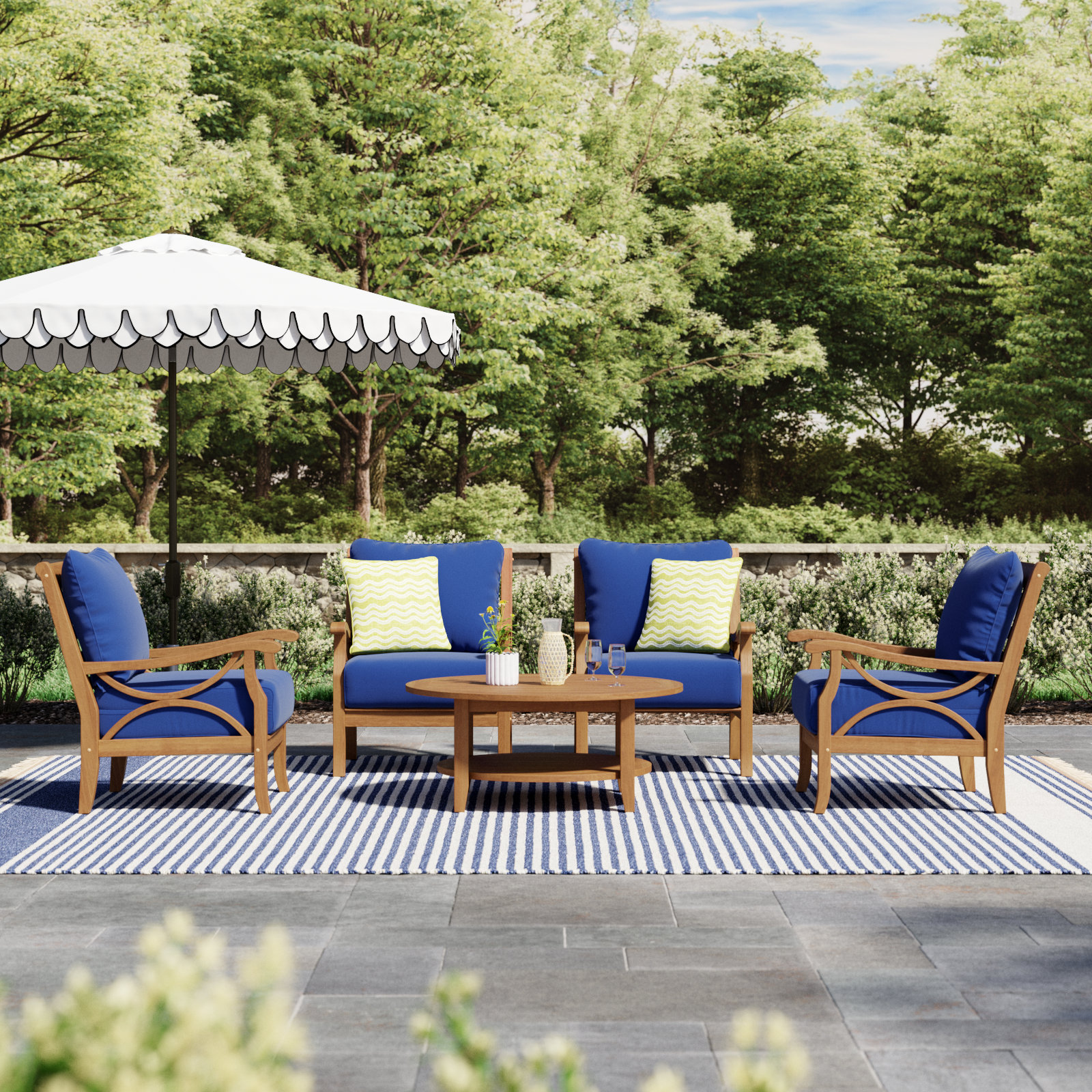 Brunswick 4-Person Teak Patio Seating Group, Navy Performance