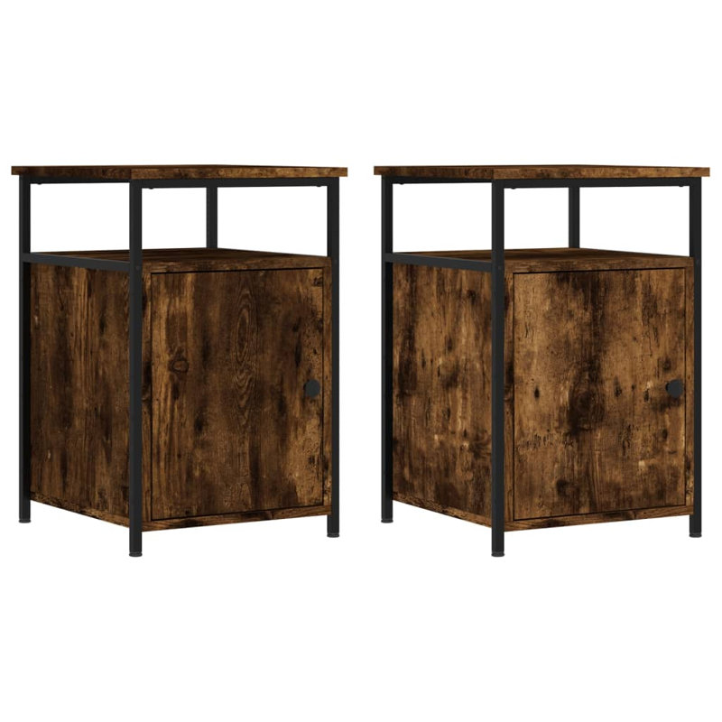 Macbean 40cm W Iron Bedside Table, Smoked Oak, Set of 2