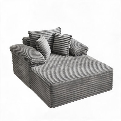 Oversized Corduroy Chaise Lounge Sofa Bed – Soft Cloud Sleeper with Wide Armrests & Pillows – Extra-Large Soft Lounger Reading Chair – No Assembly Needed – Grey