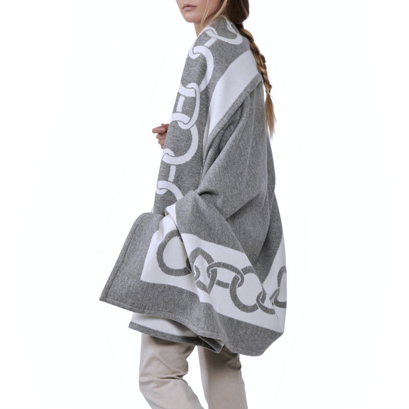Chains Hand Woven Throw Blanket, Gray/Milk