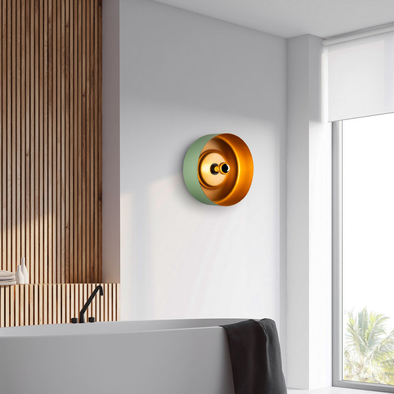 Stylish Wall Lamp, Green Metal Body, 13.8 x 13.8 x 7.1 inches | Cap Size: Ø13.8 x 4.3 inches, Base Plate Ø4 x 0.8 inches | E27 Socket, Max 40W | Modern Design, IP20 Rated, Perfect for Living Room or Bedroom Decor