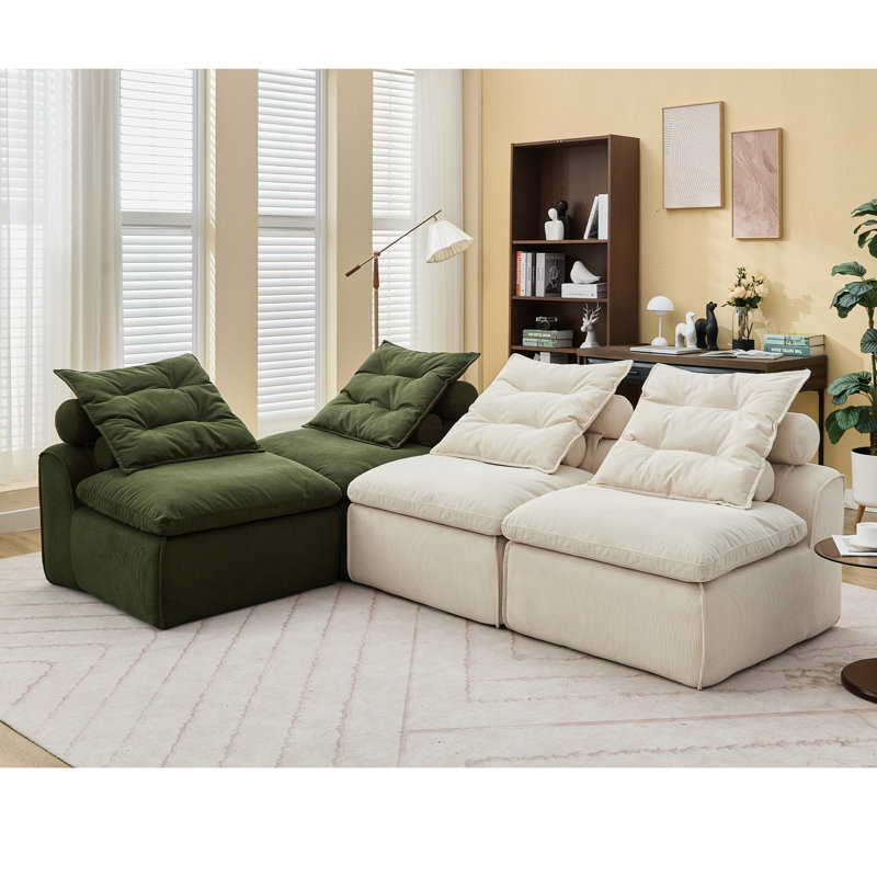 Velours côtelé modulaire sans accoudoirs, 4 configurations, arrangements de bricolage, beige et tons, rembourrage en mousse pour plus de confort, livré avec des coussins lombaires pour le cou, rembourrage pour une meilleure détente, variations, accoudoirs
