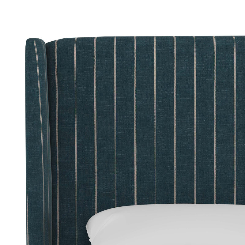 Tilly Upholstered Wingback Bed, Queen, Fritz Indigo Stripe