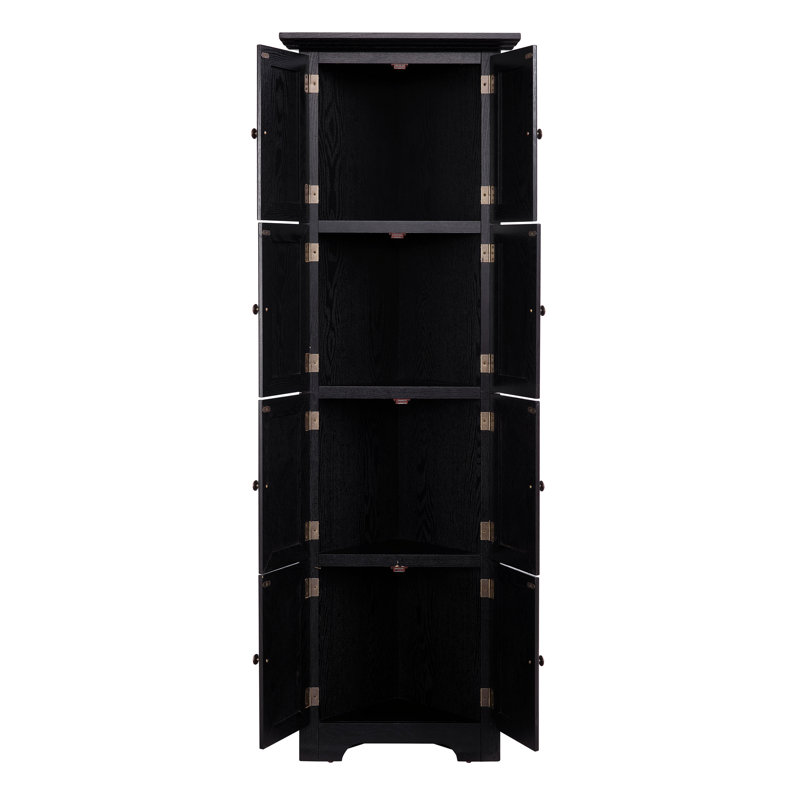 Armoire de rangement d'angle pour garde-manger de coin avec portes et tablettes pour le salon, la cuisine, Noir