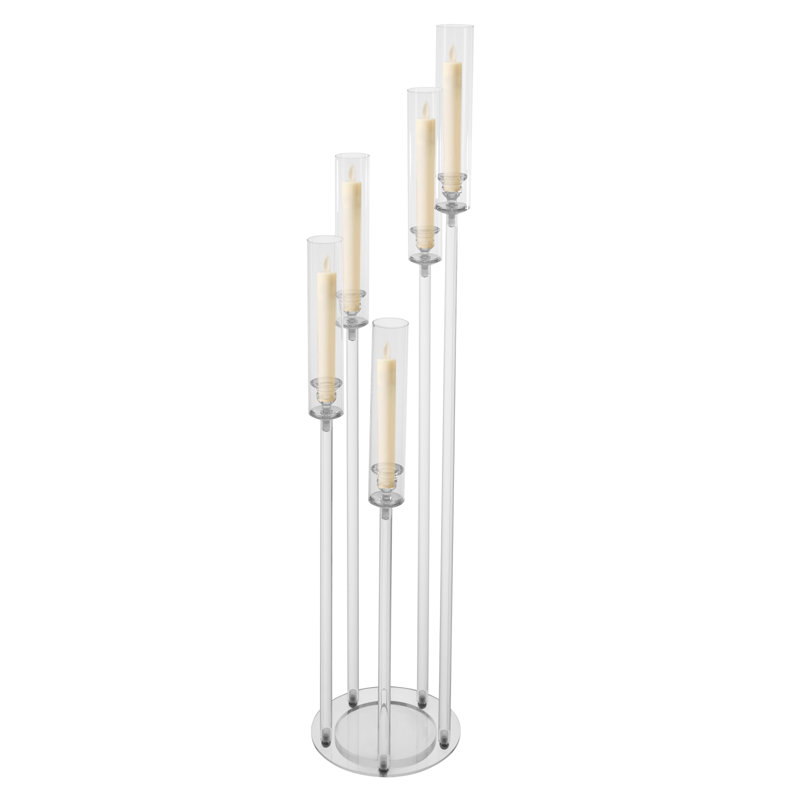 Porte-bougie en acrylique transparent à 5 bras pour décoration de fête de mariage