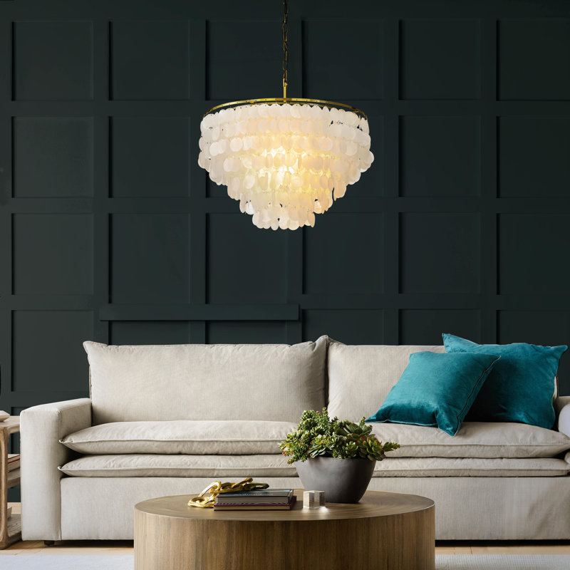 Maiteder 6-Light Unique/Statement Coastal Natural Capiz Shell Round Tiered Chandelier