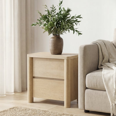 Jarne 25.6" Tall Natural Nightstand Modern Bedside Table With 2 Drawers Curved Wood End Table For Bedroom