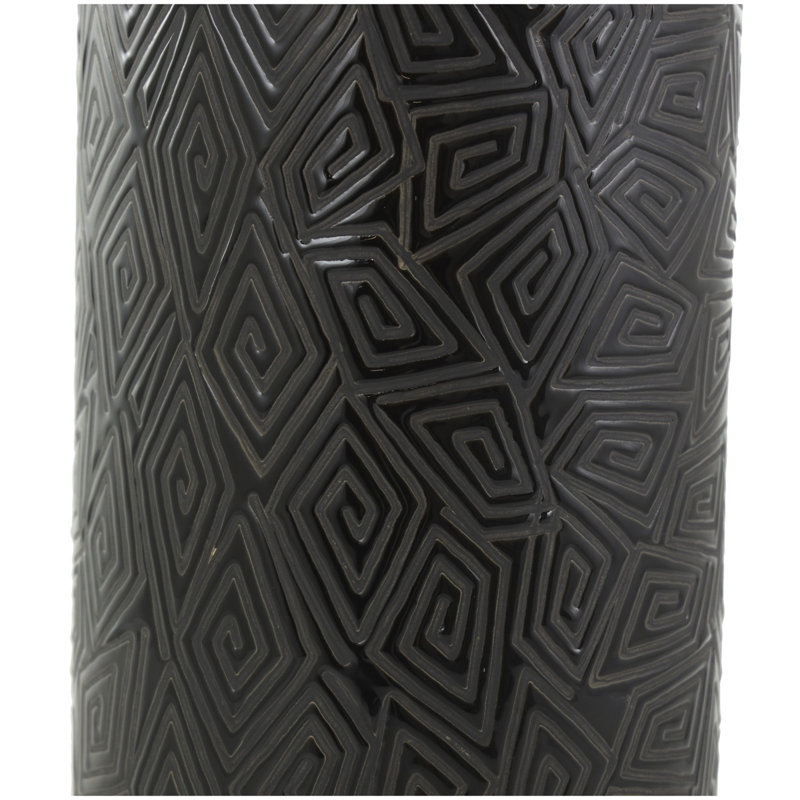 Ceramic Decorative Black Vase with Geometric Etchings, 19.45" H x 7.75" W x 7.85" D