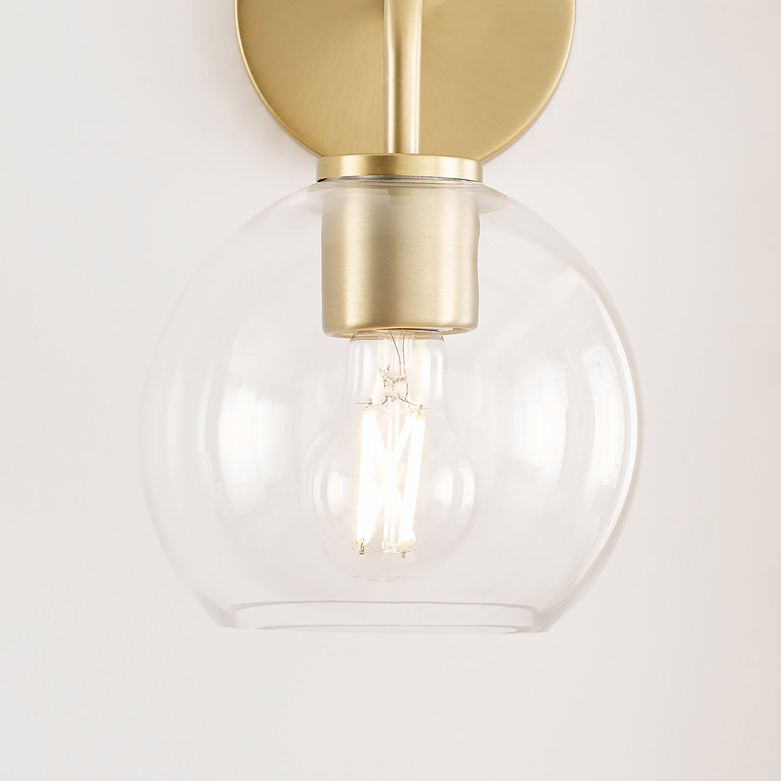 Childerley Single Light Dimmable Armed Sconce, Satin Brass, Clear