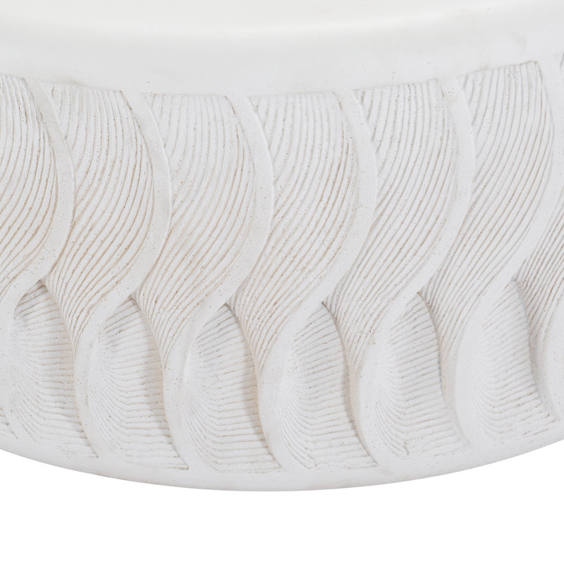 Coquille 38" White Stonecast Round Coffee Table with Scalloped Edges