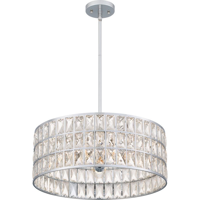 Luminaire suspendu tambour 4 lumières Danyiah, Chrome poli