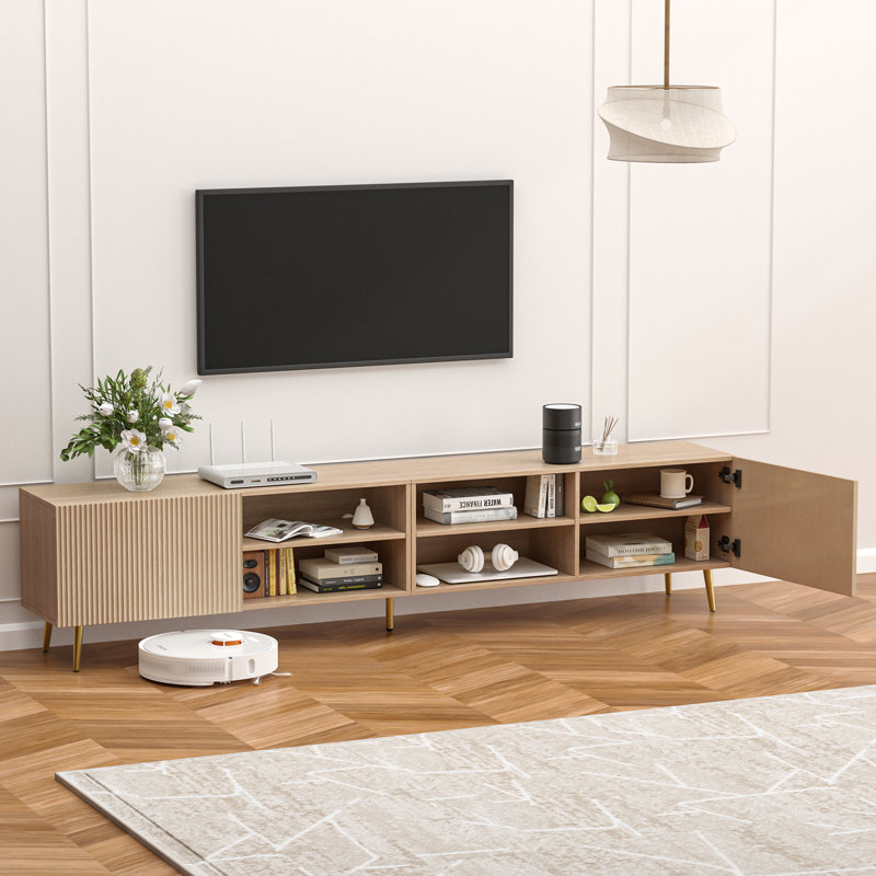 Modern 86.6" Tv Stand For Living Room, Fluted Design Entertainment Center With Adjustable Shelves,Media Tv Console Table With Storage