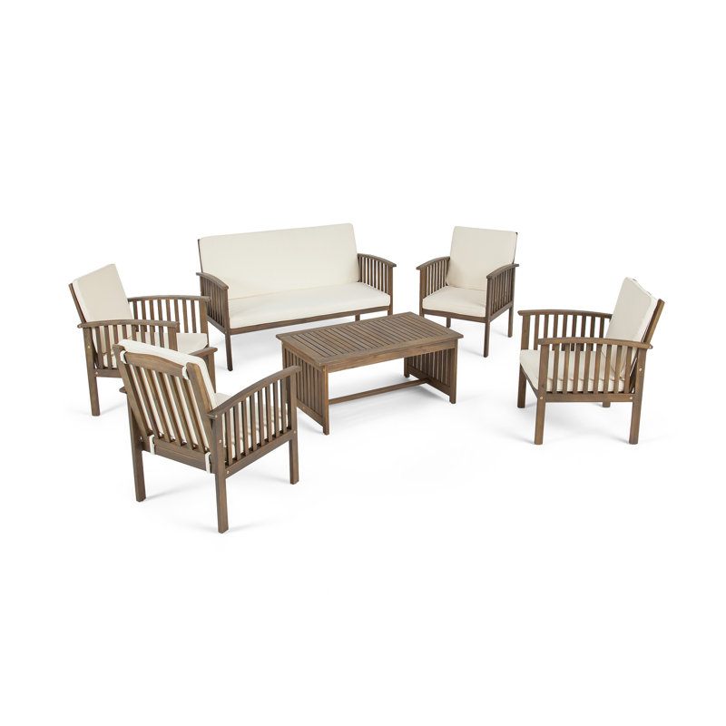 Ensemble de sièges de 6 pièces avec coussins, Structure grise / coussin crème