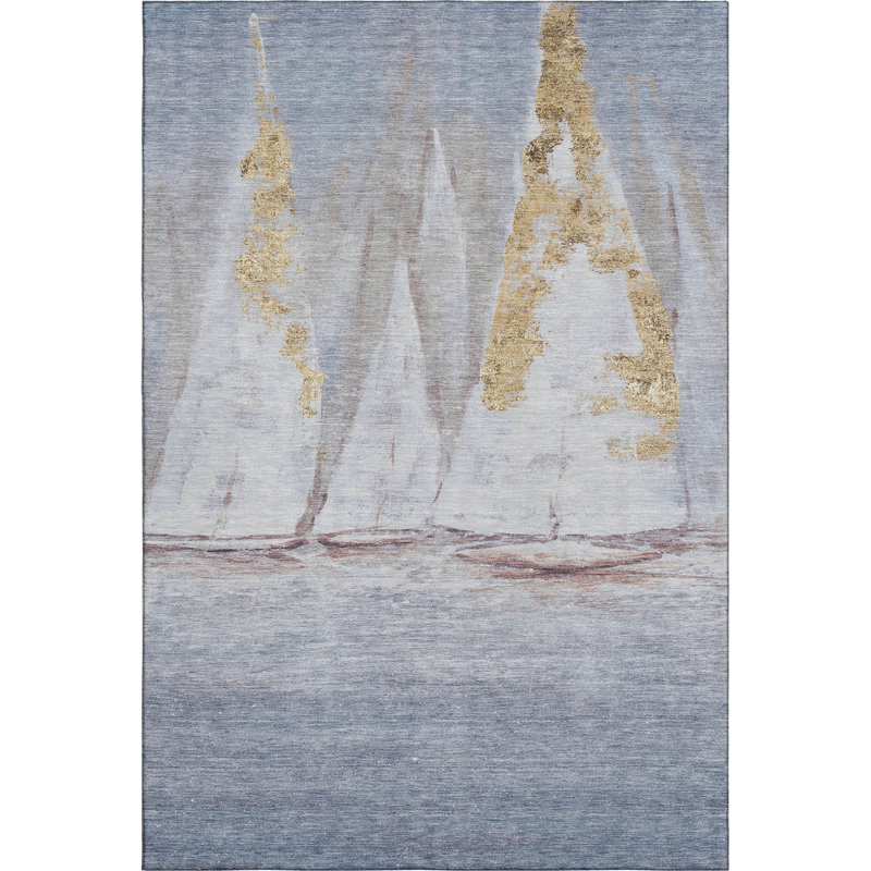 Premium Machine Washable Mayfield AMF2084 Coastal Rug, Blue, 9' x 12'