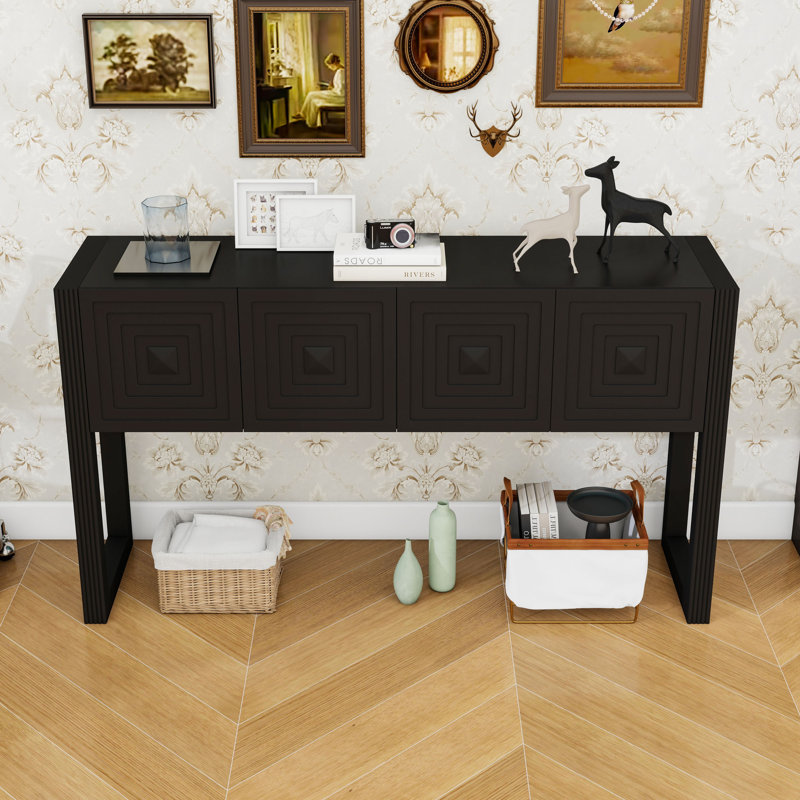 Console en bois avec 3 tiroirs à fermeture en douceur, Noir