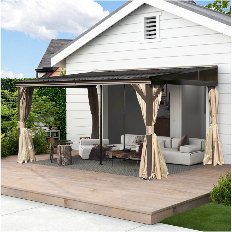 Pavillon de jardin incliné 10 x 14 pi avec gouttières, pavillon mural extérieur avec toit en métal