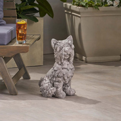 Charmante statue de terrier pour jardin, en pierre reconstituée gris antique, aucun assemblage requis pour la décoration extérieure