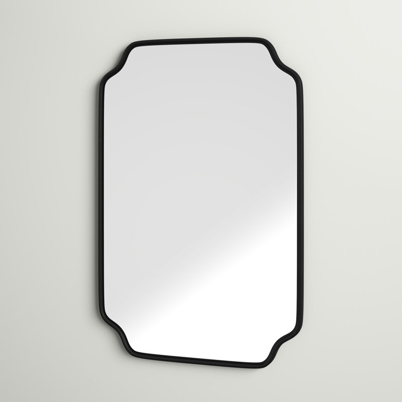 Aransa Scalloped Rectangle Wall Mirror, Black, 36" x 24"