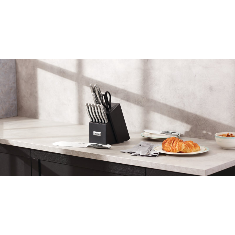 Oneida 14-Piece Stainless Steel Cutlery Block Set with Built-In Sharpener