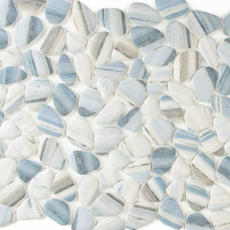 Huron Glass Pebbles Mosaic Tile, Azul