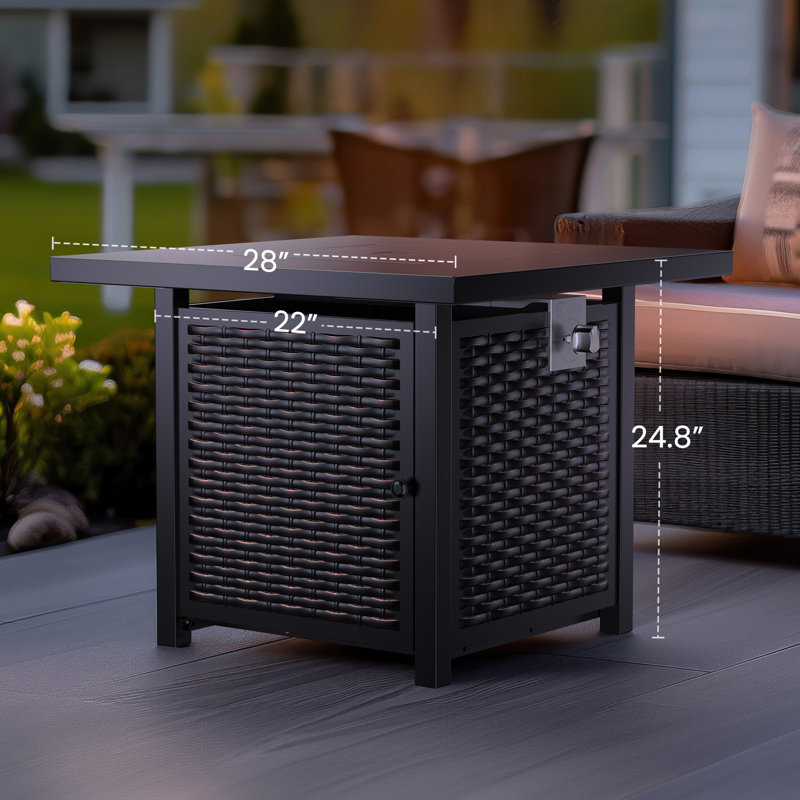 Table de foyer d'extérieur au propane en acier, 50 000 BTU avec couvercle et pierre de lave, H 24,8 po x l 28 po x P 28 po