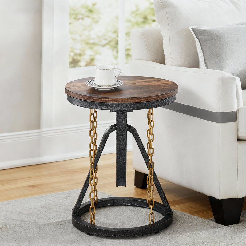 Abraham 12.59" W Rustic Tensegrity Round End Table
