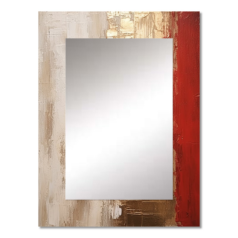 Full Moon Redemption Abstract Gold And Red I - Abstract Painting Large Wall Mirror, Modern Unique Mirror, Printed Metal Art