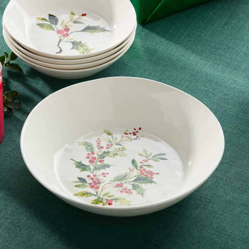 Holly and Vines Christmas Serving Bowl – Large Stoneware Holiday Salad Bowl with Artist-Designed Holly & Berry Art, Elegant Winter Table Centerpiece for Festive Entertaining & Gifting
