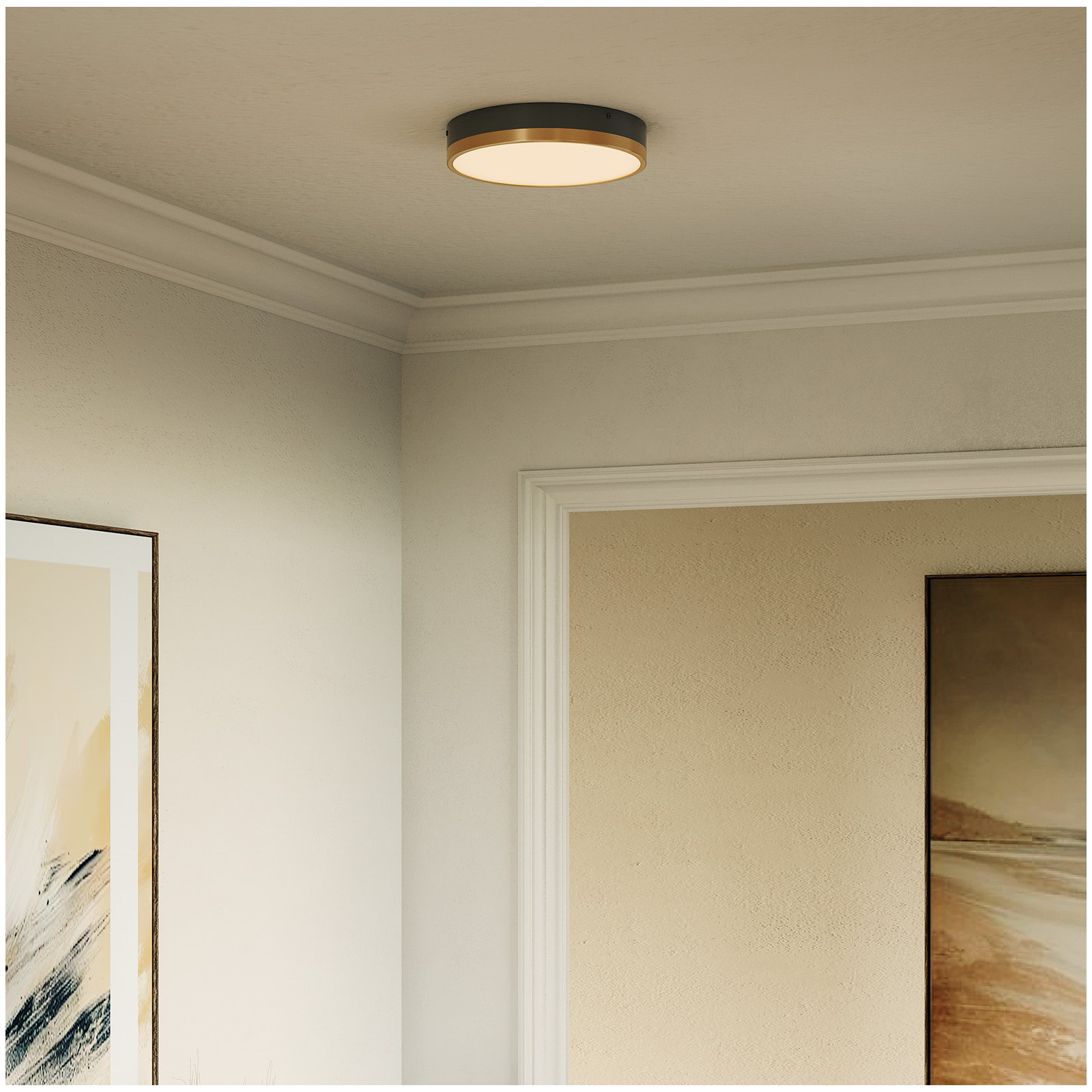 Orland Single Light Glass LED Flush Mount, 2" H x 11.13" W x 11.13" D, Aged Gold/Matte Black