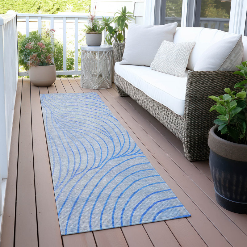 Tapis bleu intérieur / extérieur lavable à la machine Xhevrie, Tapis de couloir 2 pi 3 po x 7 pi 6 po