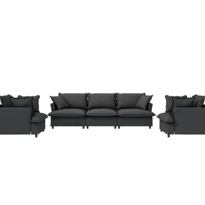 Upholstered 3 Seater & 2 Armchairs, Modular Chenille Sectional Couch , 5 Seat Living Room Furniture For Office, Bedroom, Apartment, Resilient Upholstery Piece With All Rooms, Comfy