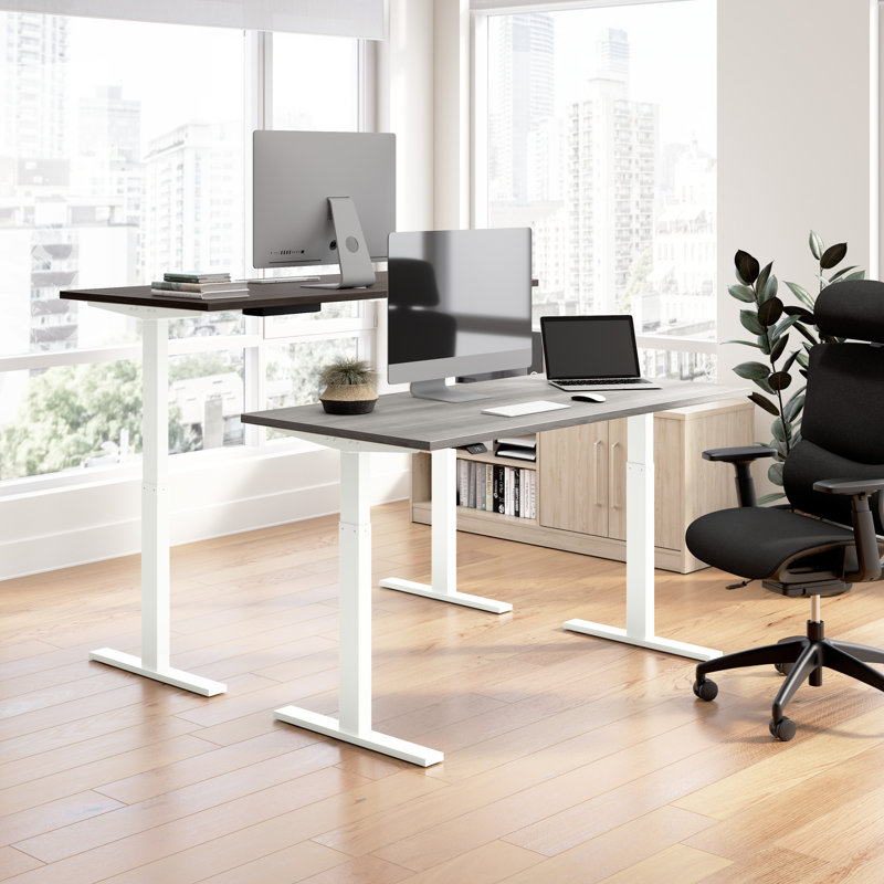Adjustable Metal Base Standing Desk, 47.68" H x 47.59" W x 23.62" D, Storm Gray/Silver
