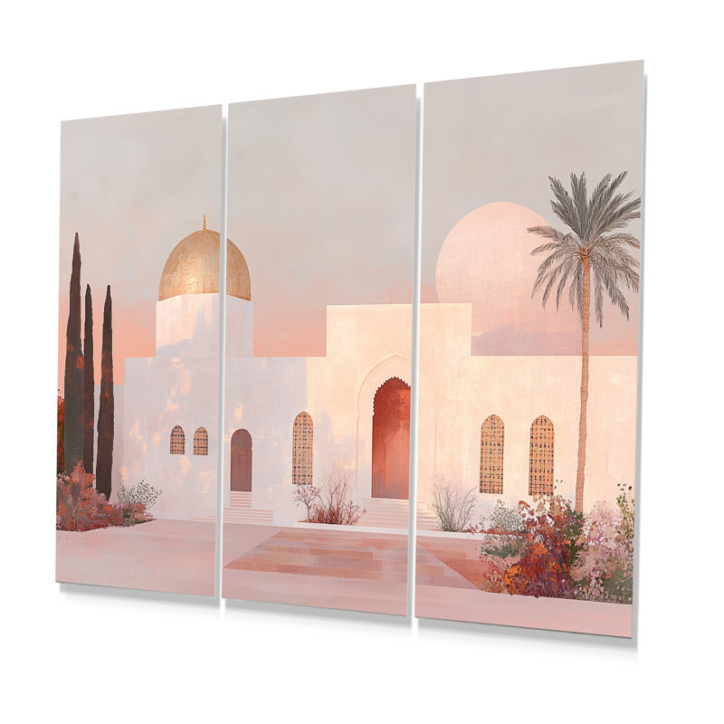 Rose marocain rétro accentué d'or - ensemble d'art mural marocain, Métal métal, H 28 po x l 36 po x P 1 po