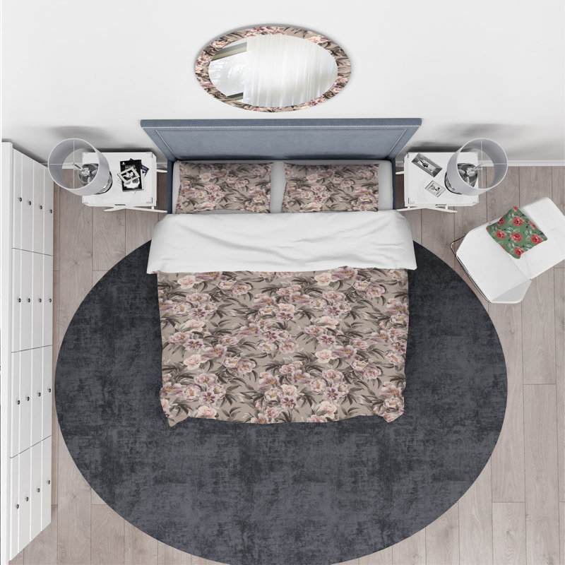 Ensemble de housse de couette designart pivoines, Housse de couette grand + 2 taies décoratives