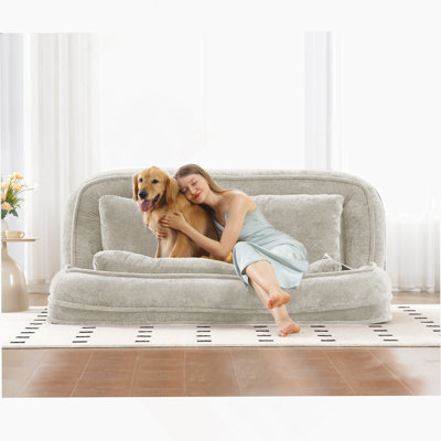 Lit double polyvalent pour personnes et animaux, causeuse paresseuse au design 2 en 1, 5 positions réglables et coussins moelleux pour un confort ultime