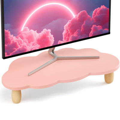 Monitor Stand Riser, Cloud-Shaped Sturdy Wood Computer Monitor Riser, Laptop Monitor Stand, Multi-Purpose Desktop Organizer Riser For Computer, Laptop, Printer, TV,Pink