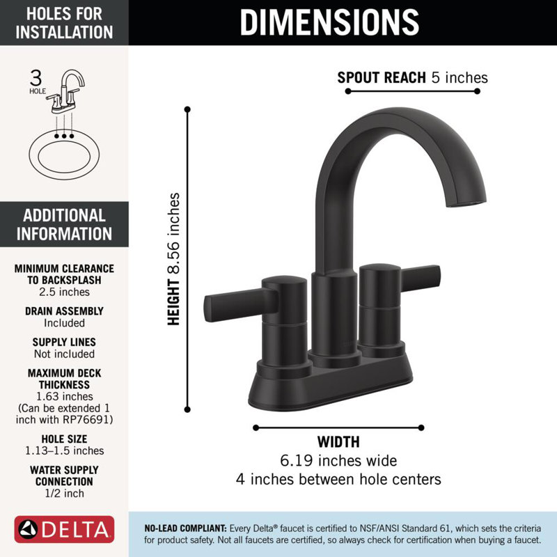 Two Handle Centerset Bathroom Faucet, Matte Black