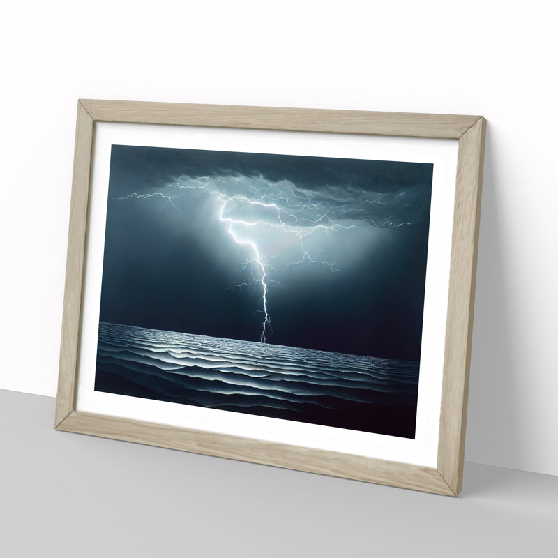 XH1022-3035X Electrifying Ocean Thunderstorm - Single Picture Frame Print, Oak , 46cm H x 64cm W x 2cm D