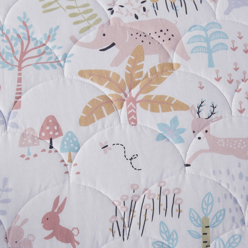 Iris Woodland Animals Reversible Cotton Quilt Set, Twin Quilt + 1 Standard Sham
