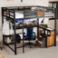 Lit mezzanine avec bureau et tiroirs de rangement en tissu non tissé, cadre de lit mezzanine en métal avec échelles, cadre de lit pour économiser de l'espace