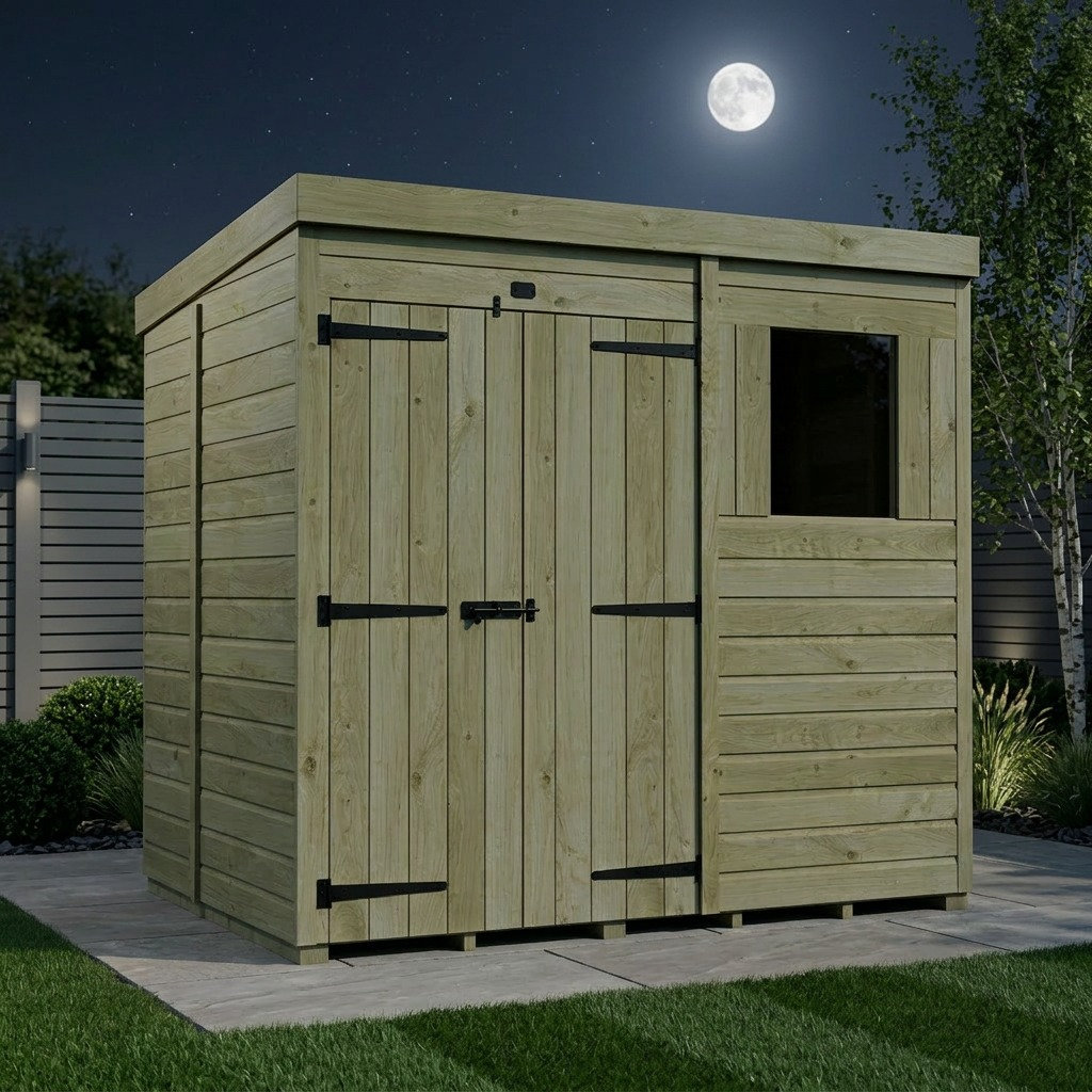 Total Sheds 7ft x 5ft Pent Garden Shed - Double Door - With Windows - Pressure Treated Timber - UK Manufactured