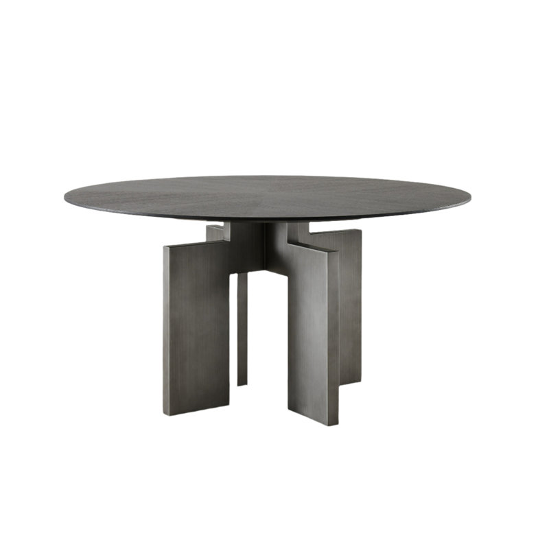 Ibrauheem 59'' Round Dining Table with Sculptural Geometric Base – Modern Statement Dining Table for 6 to 8 People