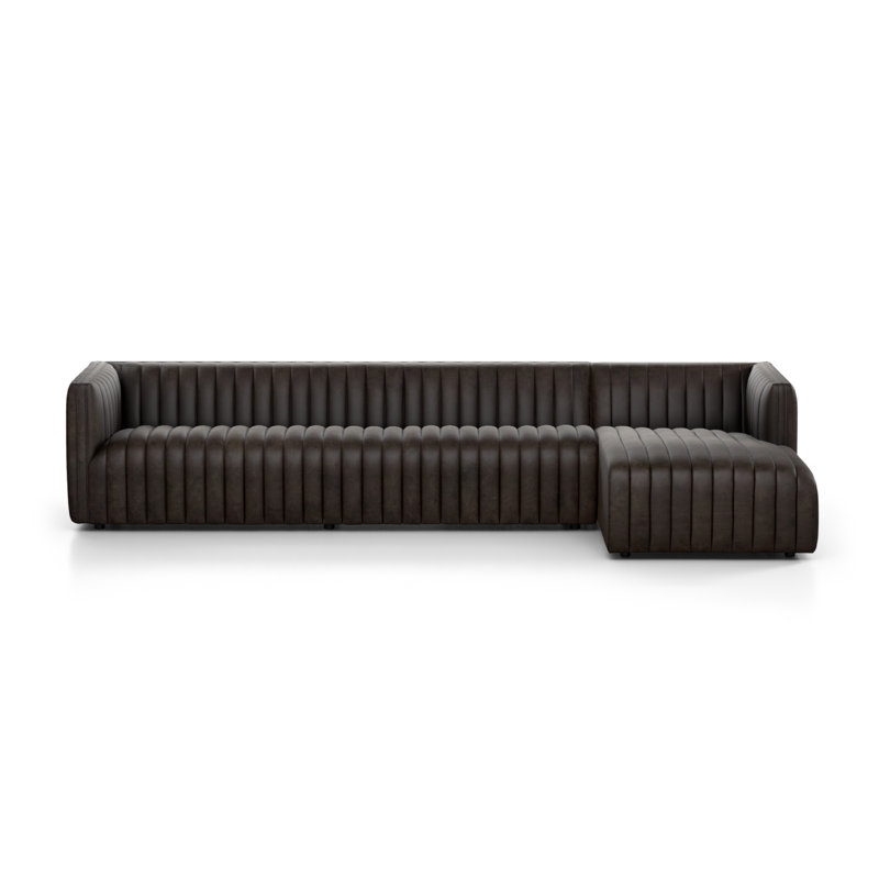 Augustine Chaise Sectional, Deacon Wolf Genuine Leather, Right Hand Facing, 26.5" H x 126" W x 64" D