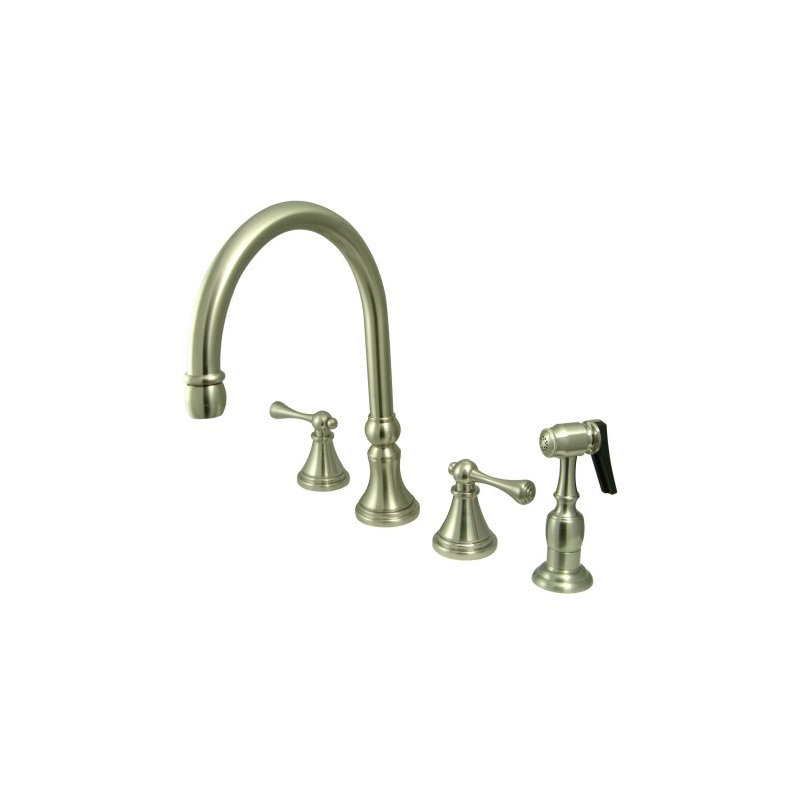 Deck Mount Double Handle Widespread Kitchen Faucet with Buckingham Lever Handle, Satin Nickel