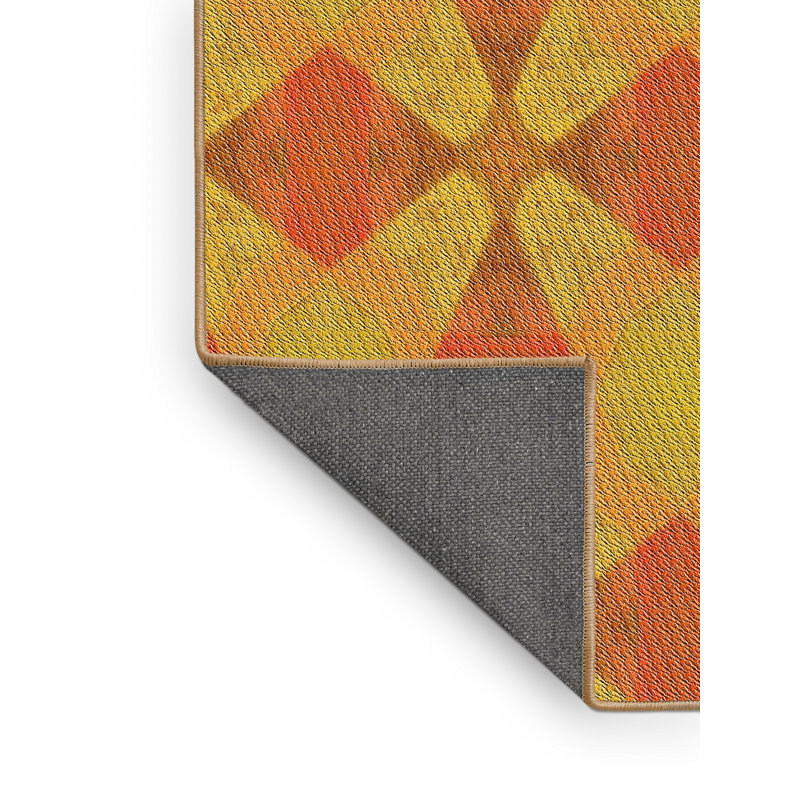 Orange géométrique/vert Tapis décoratif, Rectangle 4 pi x 6 pi