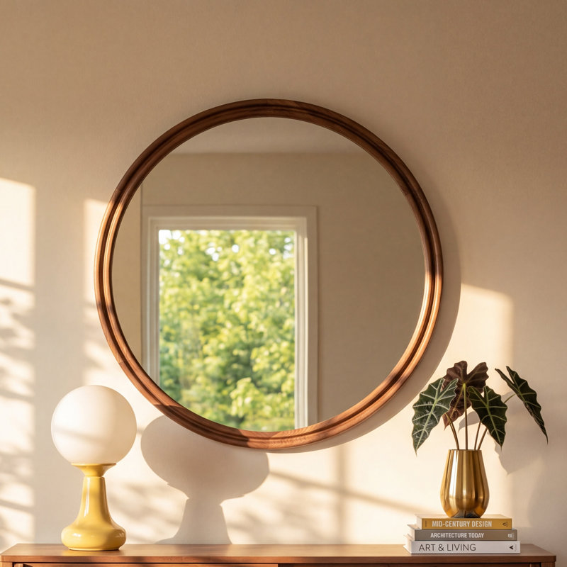 Alcott Large Round Mirror, 48" x 48", Wanut, Round