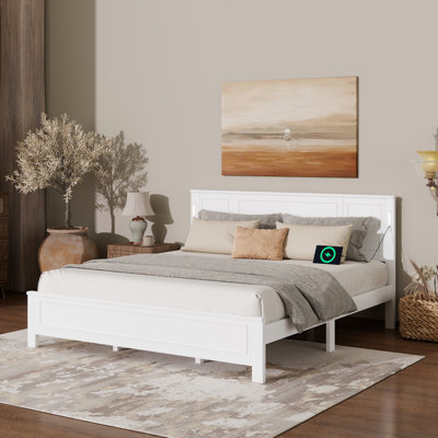 Très grand lit avec structure en pin, conception, lumières à DEL réglables, charge et sous le compartiment pour une chambre à coucher élégante
