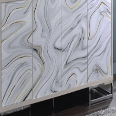 Console Cabinet, Painted for Entryway - White Marble/Chrome