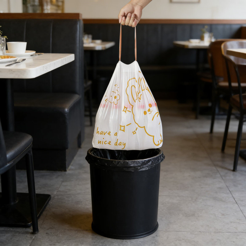 13 sacs à ordures à cordon 13 gallons, sacs à ordures de cuisine de 50 po de hauteur avec imprimé mignon de lapin, résistant aux déchirures et résistant aux déchets lourds, protection contre les fuites, matériau PEHD recyclable