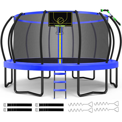 ORCC 1300LBS Weight Capacity Trampoline 15FT with Basketball Hoop Water Sprinkler Spiral Ground Stakes Outdoor Yard Trampolines for Kids Adults